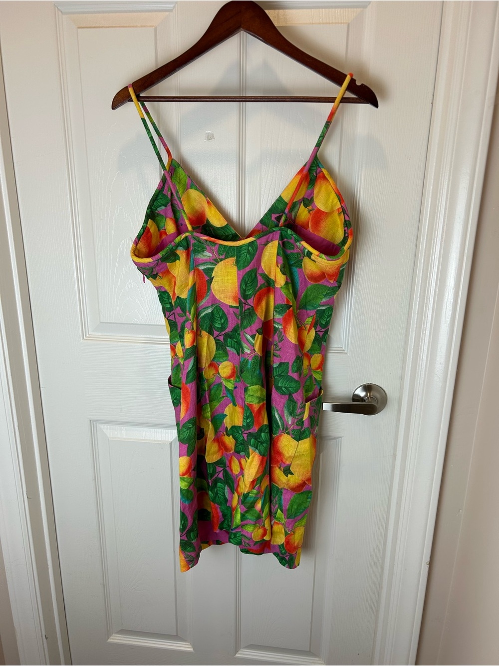 NWT ANTHROPOLOGIE FARM RIO PEACH SUNSET LINEN MINI DRESS LARGE - Picture 4 of 14